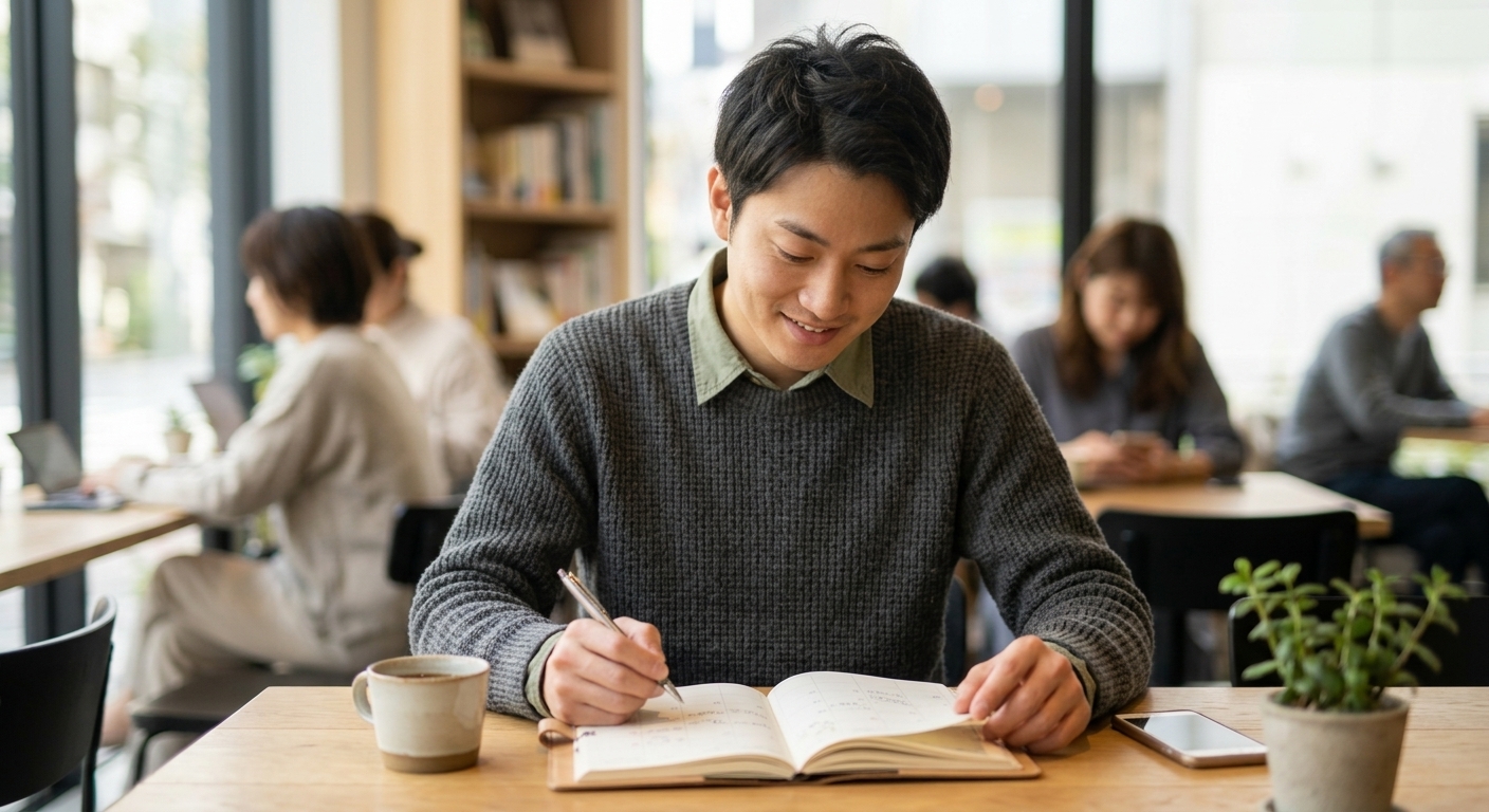 カレンダーで予定を確認している男性