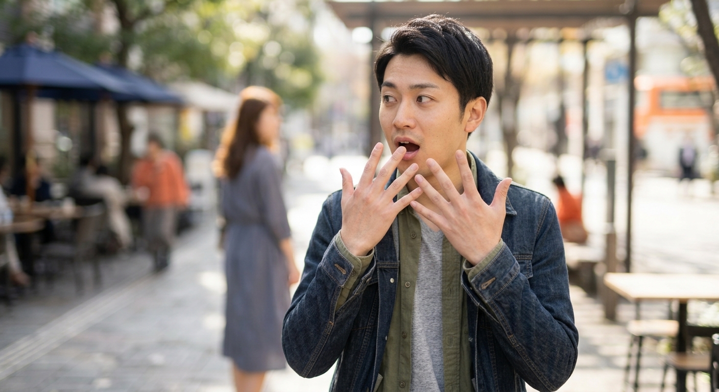 スマートフォンを見ながら少し考え込む若い男性